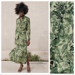 NWT. Zara Printed Wrap-Style Midi Dress. Size XS.